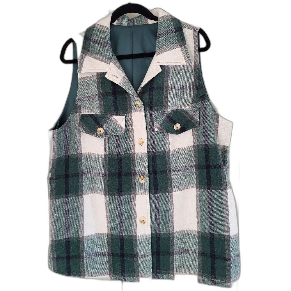 Shein Curve Women's Plus Size 2X Plaid Button Down Sleeveless 90s Aesthetic Vest